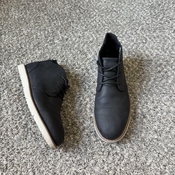 Toms Navi Mens Chukka Boots Size 11.5 Black Leather Lace Up - Picture 1 of 7